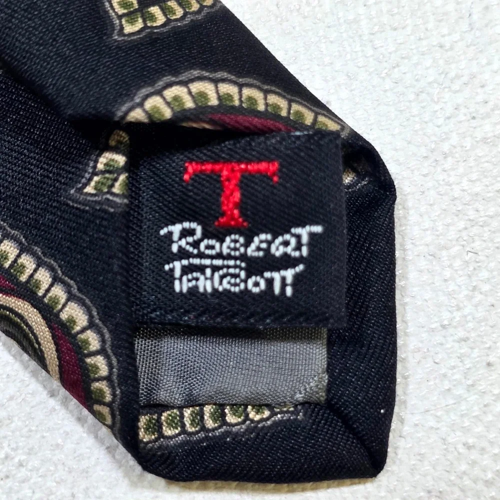Robert Talbott Necktie Mens OS Black Red Geometric Teardrop Silk Garys & Company